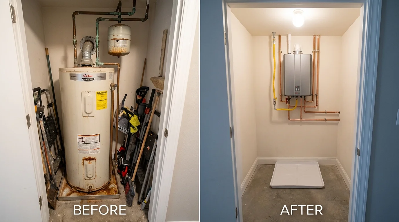 Tank water heater versus wall-mounted tankless unit comparison for Emmaus, PA homeowners