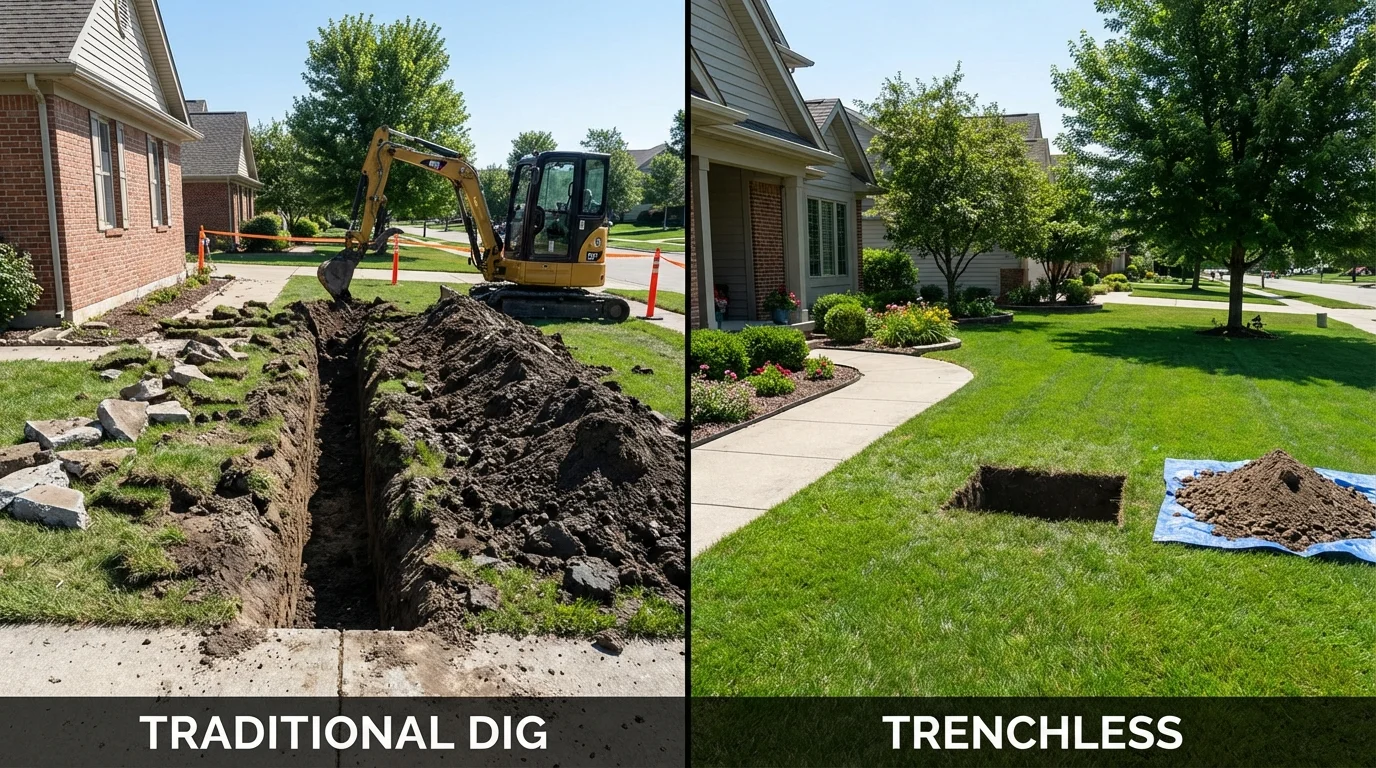 Trenchless sewer repair with minimal yard damage versus traditional excavation in Emmaus, PA